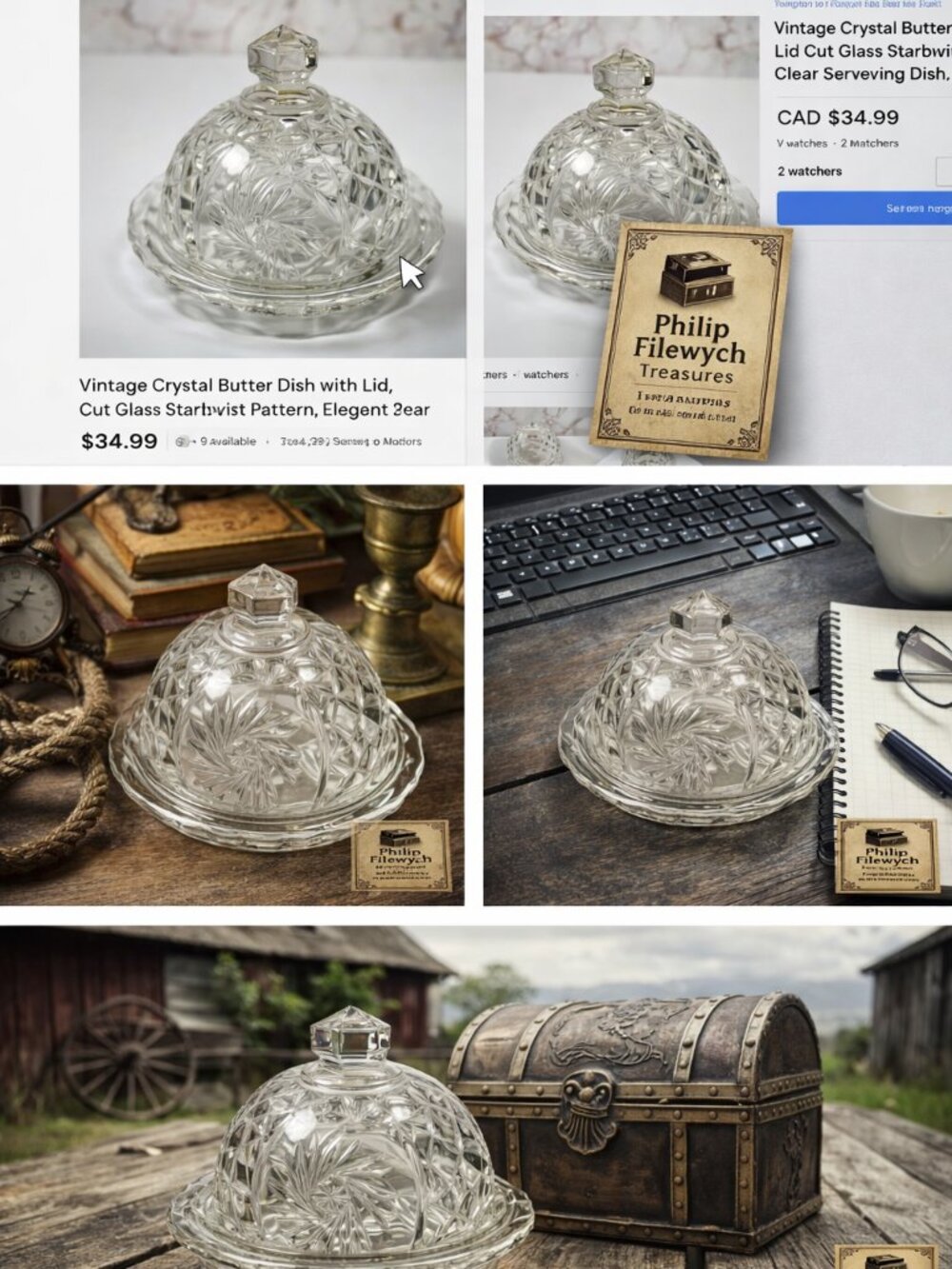 Vintage Crystal Butter Dish Elegant Starburst Cut Glass Serving Dish Gift